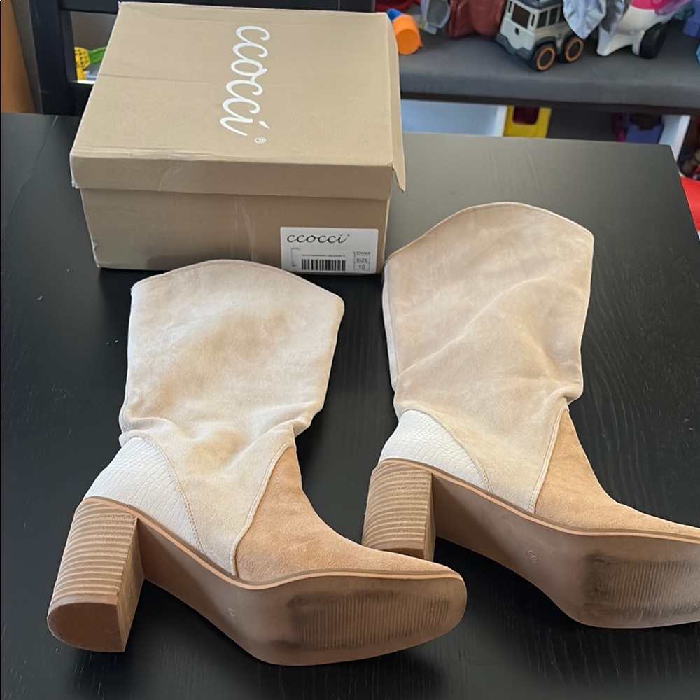 CCOCCI Tan Heeled Boots with Chunky Heel